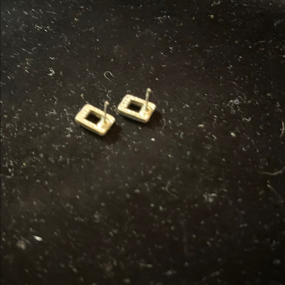Silver Rectangular Stud Earrings - image 2